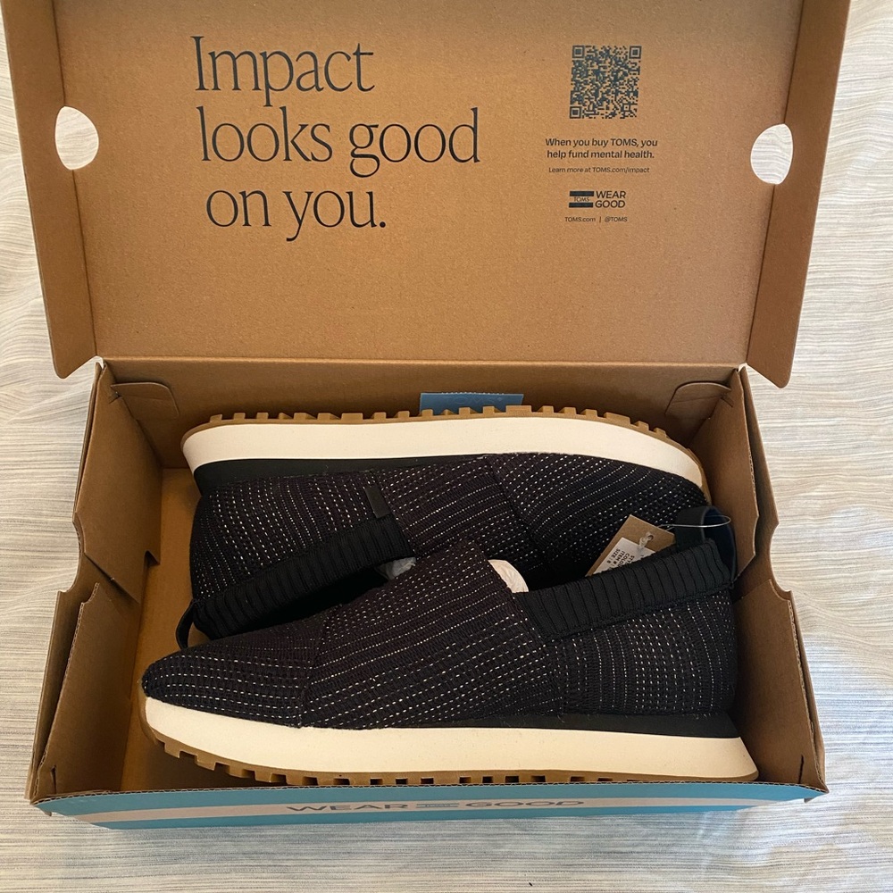 TOMS Black Knit Slip-On Sneakers with White Sole - Picture 9 of 10